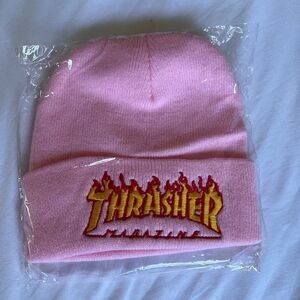 Thrasher Magazine Embroidery Flame Logo Skateboard Beanie Cap Pink Men & Women